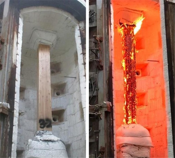 구조용 집성재의 내화시험(자료제공=산림청)