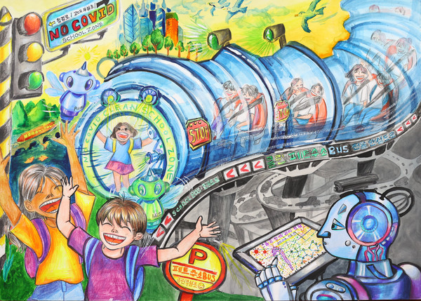 어린이집그리기 전체대상 : 춘천교대부설초5학년 윤정은 학생의 ‘행복한 학교 가는 길’(자료제공=강원도건축사회)