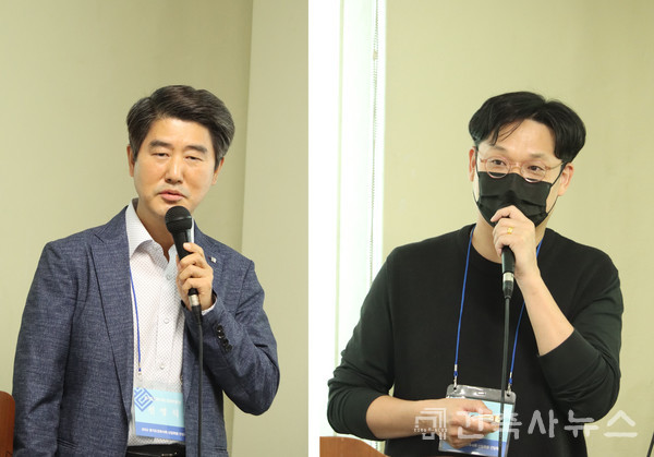 간담회 강연을 맡은 전영식 법제위원장과 고성철 건축사