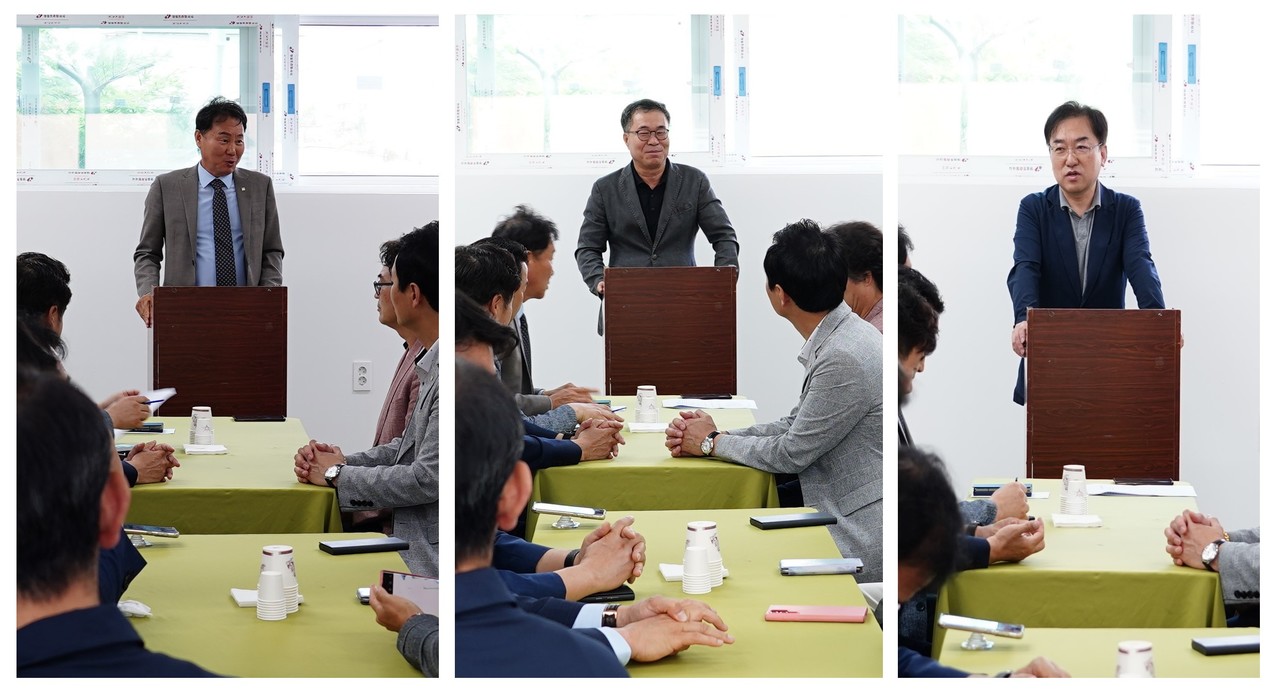 좌측부터 경기도건축사회 정내수 회장, 경기도신협 윤주환 이사장, 수원시청 김종호 과장(자료제공=수원지역건축사회)