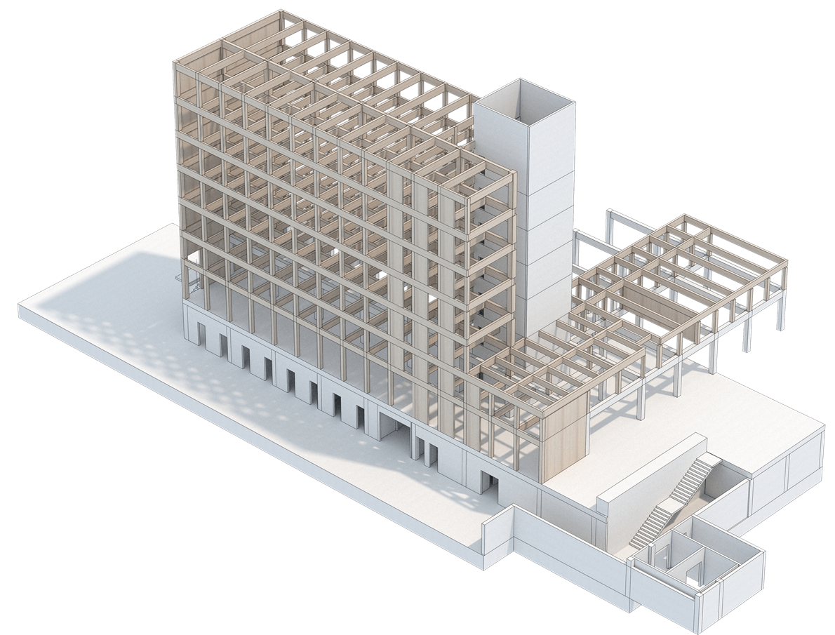목구조와 철근콘크리트 하이브리드 방식의 산림복지종합교육센터 본관동 투시도(자료제공=산림청)