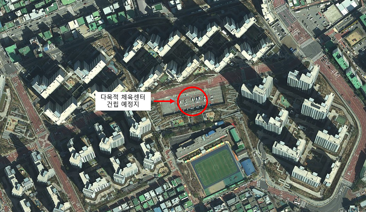 성남시 중원구 금광동 1012번지 다목적 체육센터 건립 예정지 표시도(자료제공=성남시)