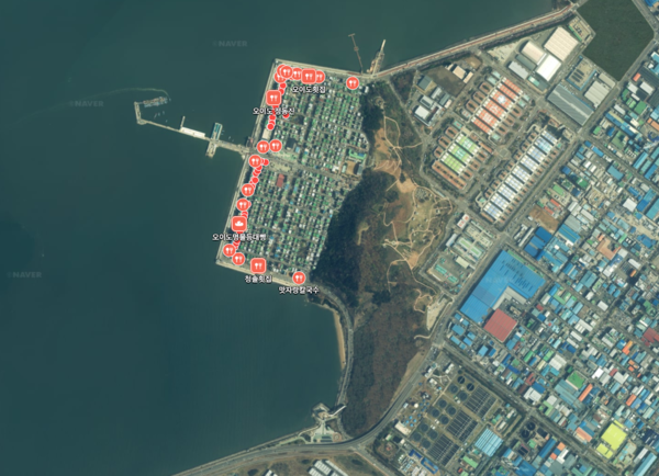 오이도 조개구이 검색지도(출처=네이버지도)