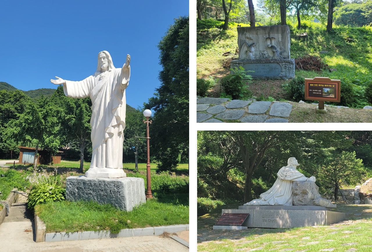 103위 시설 기념성당 이동 동선 중간의 성경구절로 만들어진 여러 조형물들(사진=최연묵)